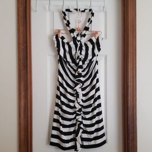 NWT Cachè black and white stripes strapless dress